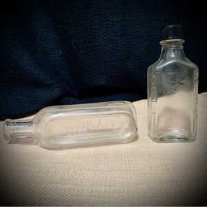 Bundle – 2 Vintage Embossed Medicine Bottles – Duraglas + Dr. P. Fahrney Chicago